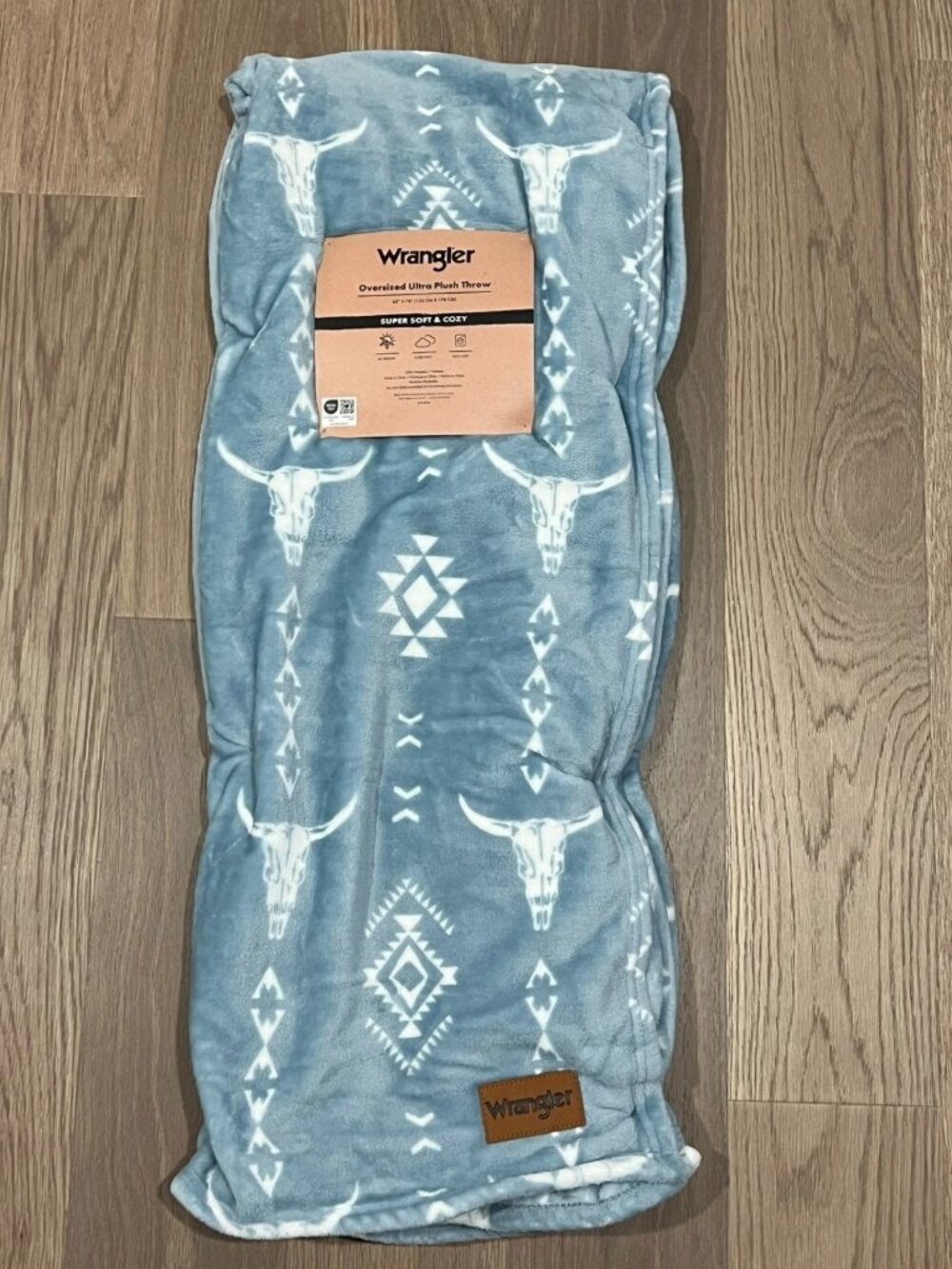 WRANGLER Blue Steer Head Western Oversized Throw Blanket 60x70 Cowboy Skull NWT